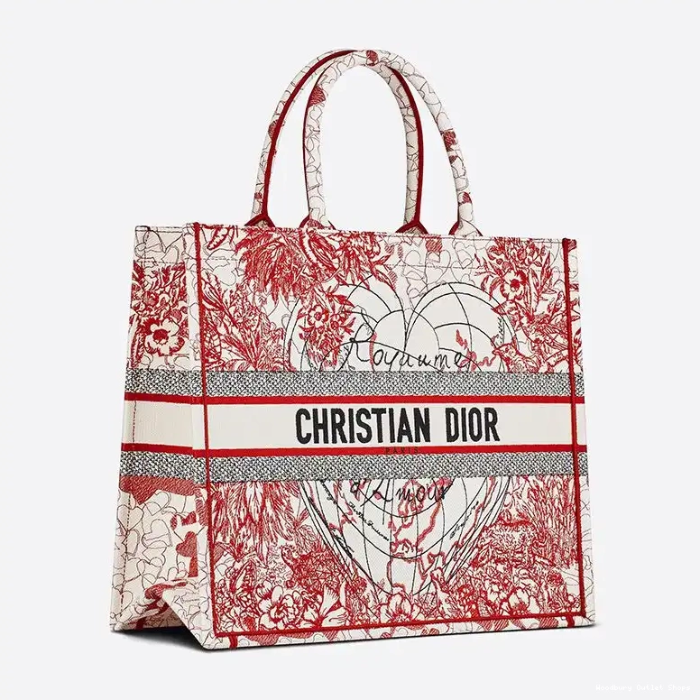 Cheap D-Royaume Motif d'Amour Dior Tote Dioramour Book Canvas Red White 0504 Hot Sale